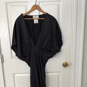 BHLDN Leila Deep-V Flutter-Sleeve Satin A-Line Gown US 14 Black